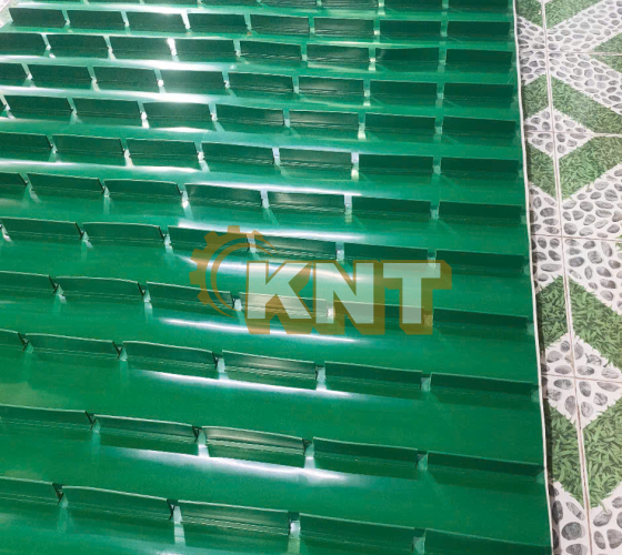 Dây băng tải pvc xanh ép 8 đường gờ T cao 50 Kim Ngân Thịnh